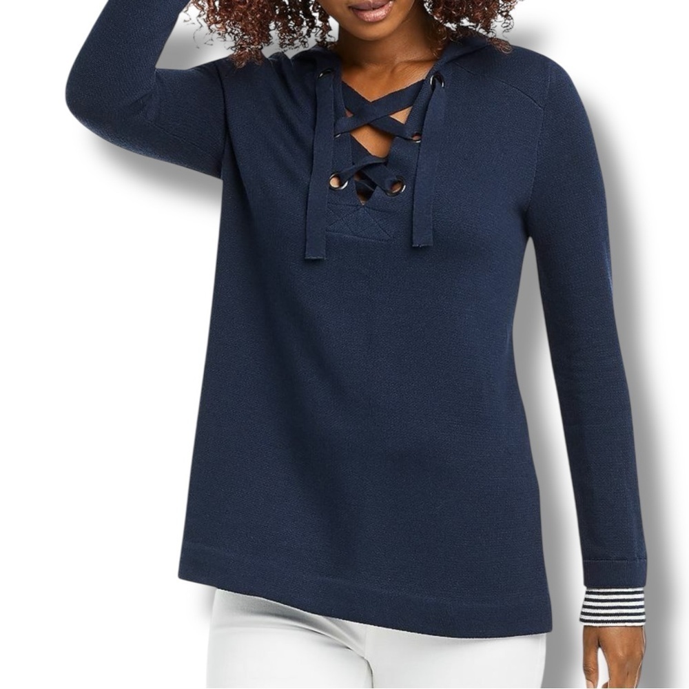 NWT NIC + ZOE Lace Up Hoodie - Navy / White XXL